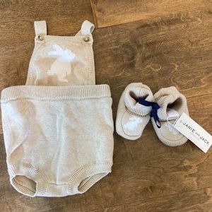 Janie & Jack bunny overall body suit & booties - size 3-6 months